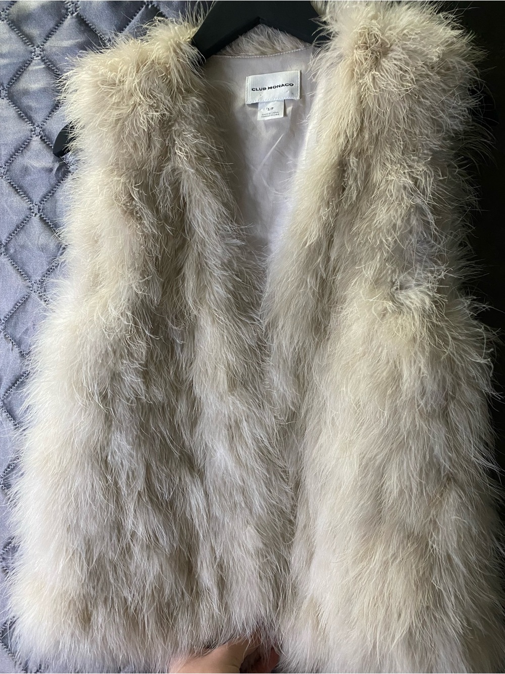Club Monaco Violet Feather Vest Cream Blush Small S Real Marabou Gilet